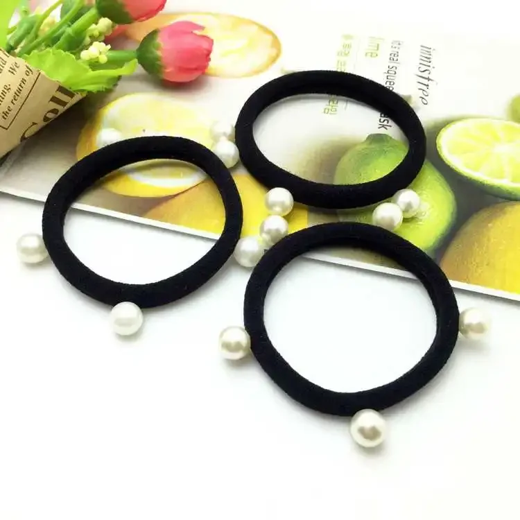 10Pcs/pack  Black Child Kids Hair Holders Cute Pearl Rubber Hair Band Elastics Accessories Girl Women Charms Tie Gum