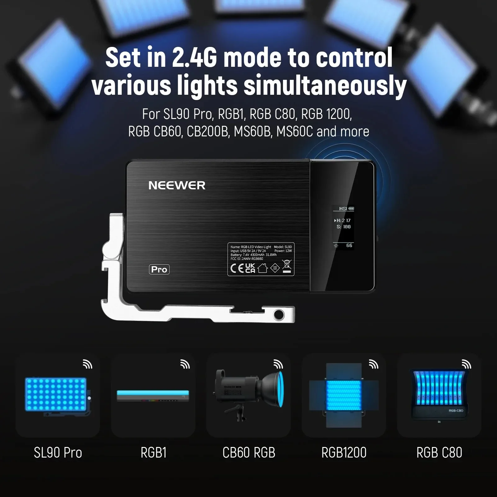 NEEWER RGB Video Light SL90 12W 4300mAh 360 °   18 مشهدًا خفيفًا بالألوان الكاملة 2500 ~ 10000K CRI97+ على ضوء الكاميرا لـ YouTube/TikTok