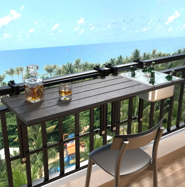 Outdoor Furniture Upgraded Balcony Table Outdoor Patio Bar Table Hanging Folding Adjustable