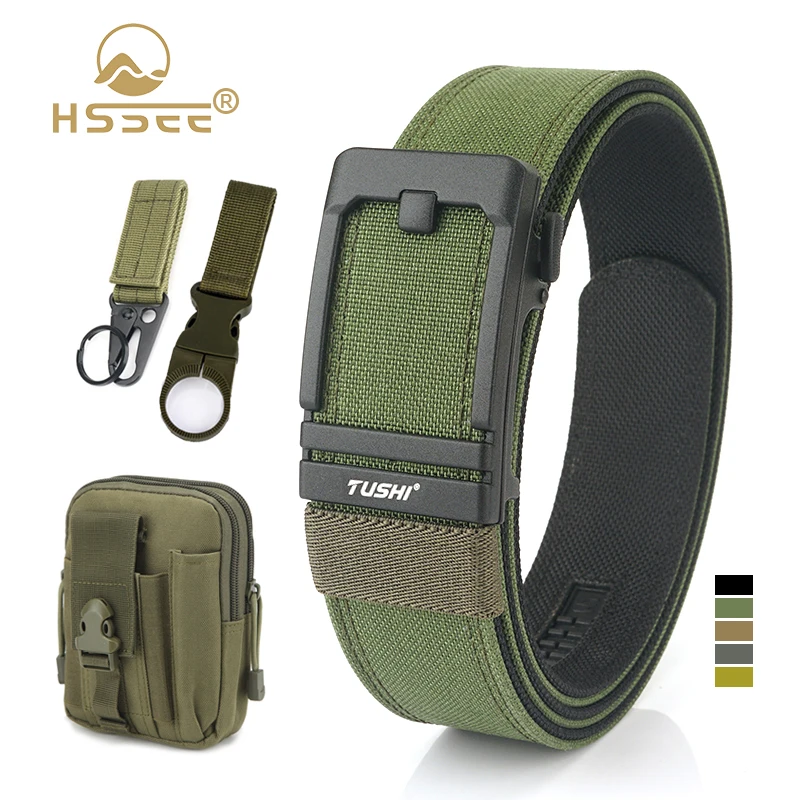 HSSEE New 3.8cm Tactical Belt for Men Tight Sturdy Nylon Military Pistol Belt Outdoor Casual Belt Automatic Buckle Girdle Male