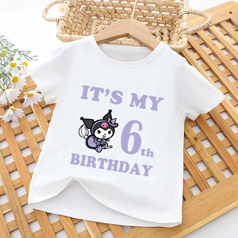 Sanrio Kuromi Print Kids T shirt It\'s My 1 2 3 4 5 6 7 8 9 Years Happy Birthday Kawaii Baby Girls Clothes Children Boys T-Shirts