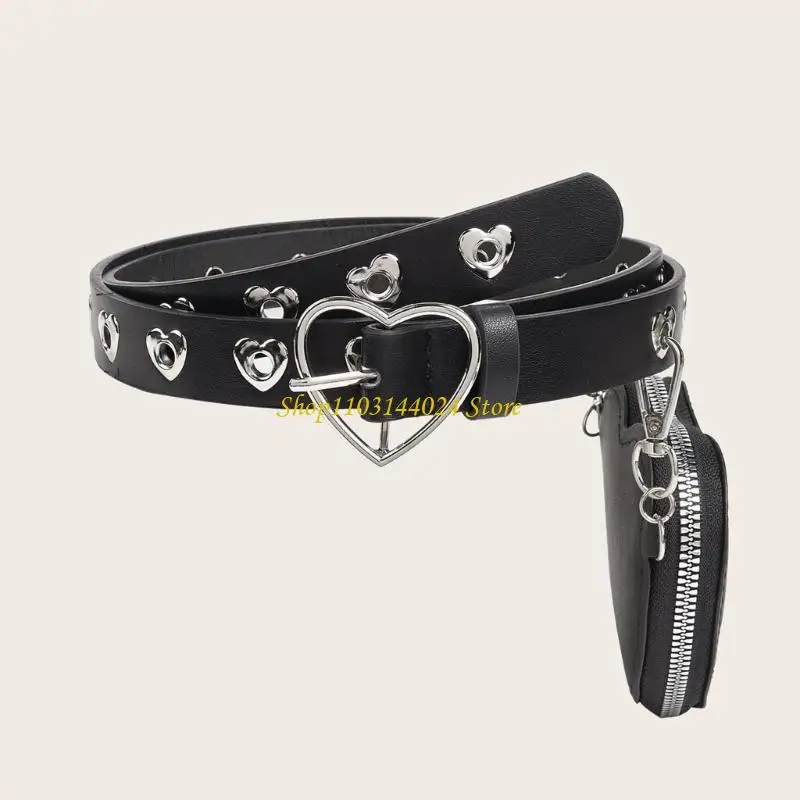 N5KE Gothic Waist Belt with Waist Bag for Women Cool Girl Pin Buckle Love Buckle Waist Strap for Teens Punk Coat Belt Bag