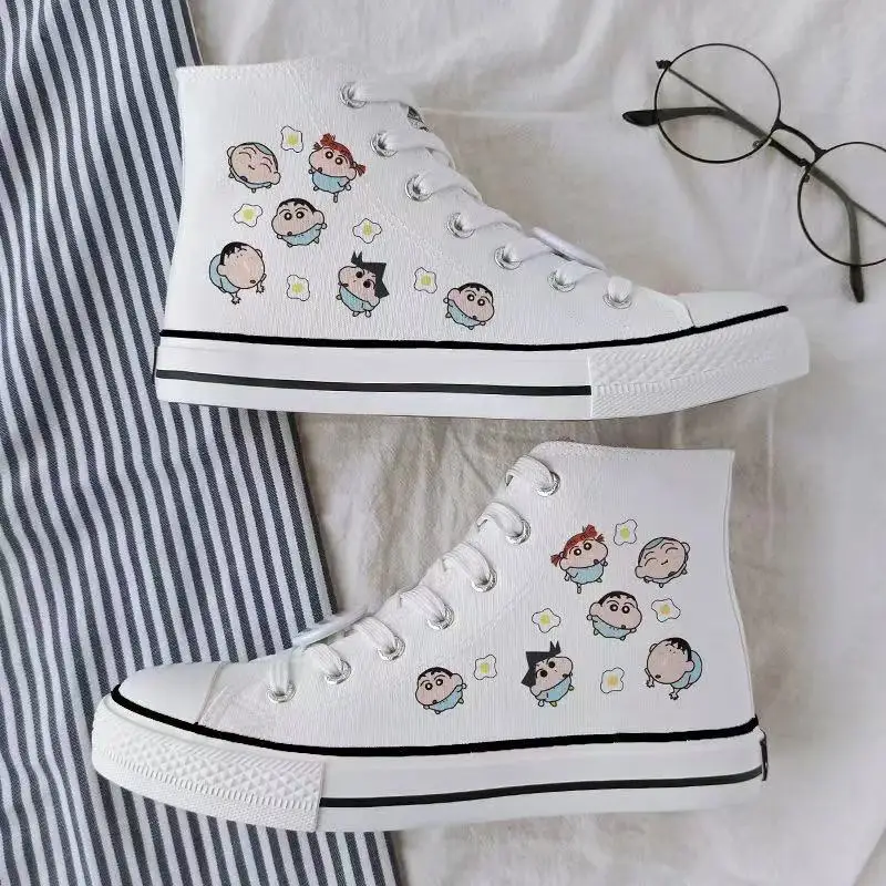 

2025 new drop shipping Crayon Shin-chan white Canvas Shoes Women's plus size Student Couple high-top real photo man board shoes