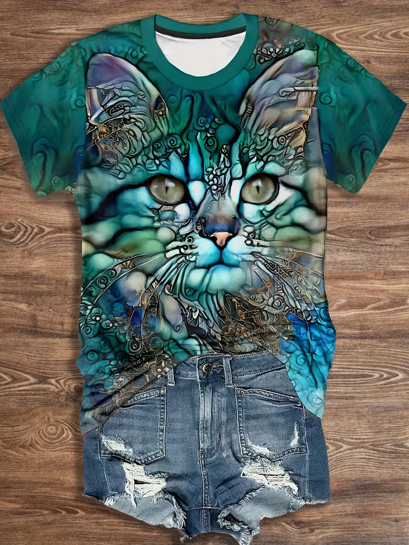 Cartoon Cat Short Sleeve Cat Women's T-Shirt Summer Fashion 3d Cartoon Women Clothing T Shirt For Women Daily Casual Top Tee