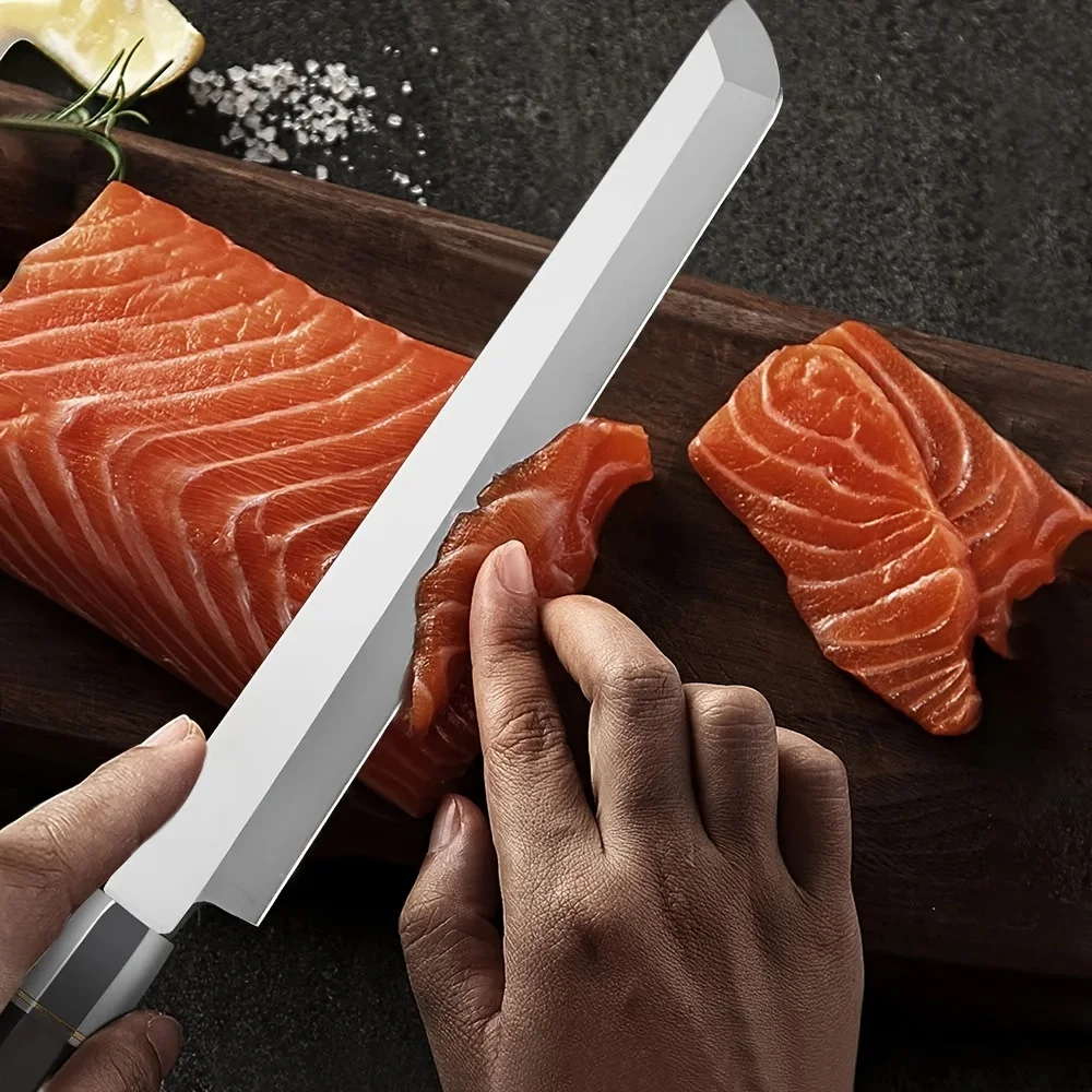 High Carbon Japanese Kitchen Knife Sushi Sashimi Knife Salmon Knife Meat Cleaver Cutting Fish Raw Fruit Fishing Cooking Tool