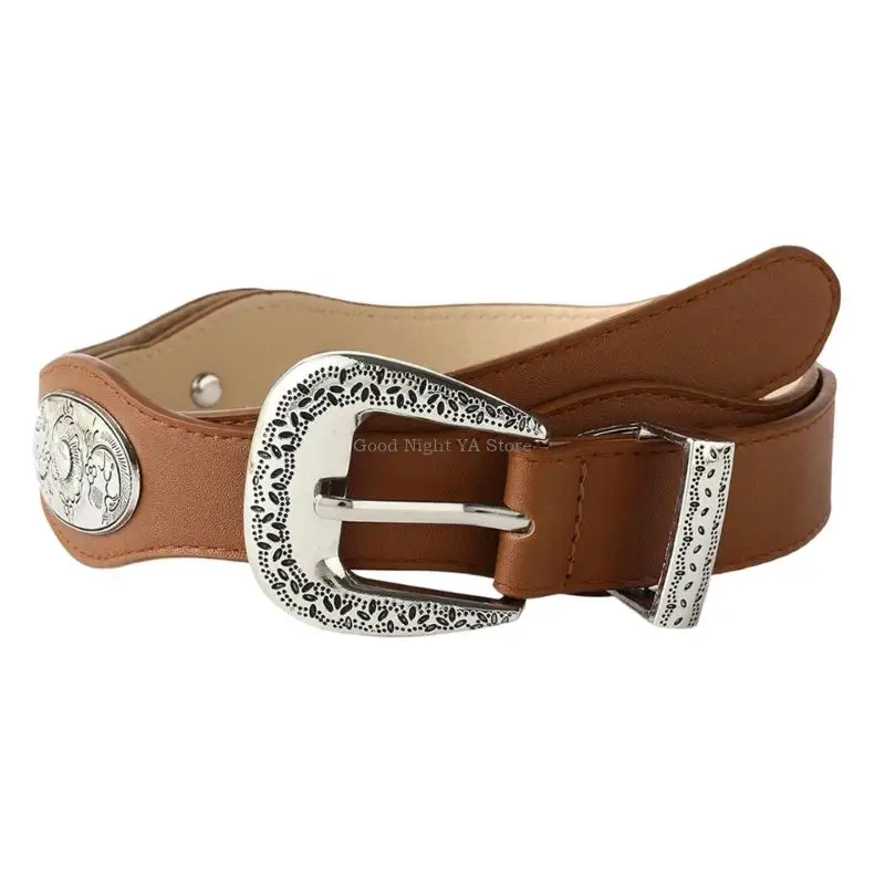  Rocker Adjustable PU Engraved Charm Strap For Women Daily Wear Jeans