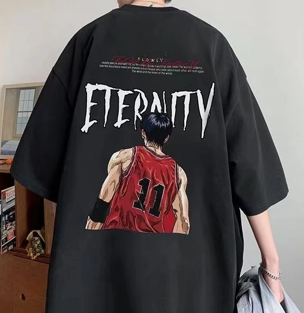 

Autumn and Winter Couple Sports Style Pure Cotton T-shirt Handsome Slam Dunk Printing Trend Large Size Men's and Women's T-shirt