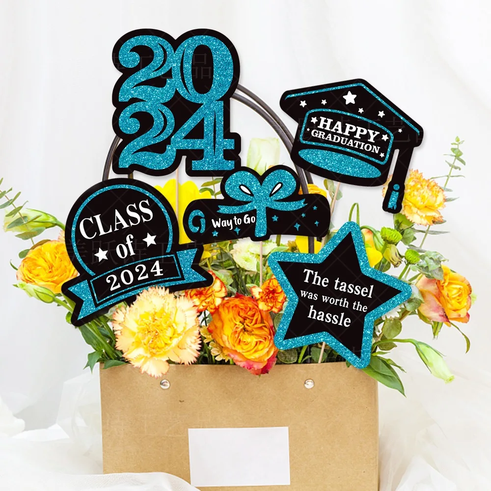 5pcs Graduation Decorations Class of 2024 Grad Centerpiece Sticks Graduation Party Supplies 2024 Table Topper Decoration