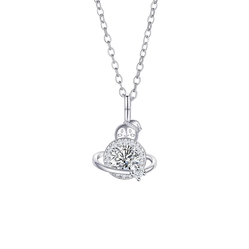 925 Sterling Silver Zircon Crystal Snowman Pendant Necklace for Women Clavicle Chain Birthday Wedding Party Jewelry Gift