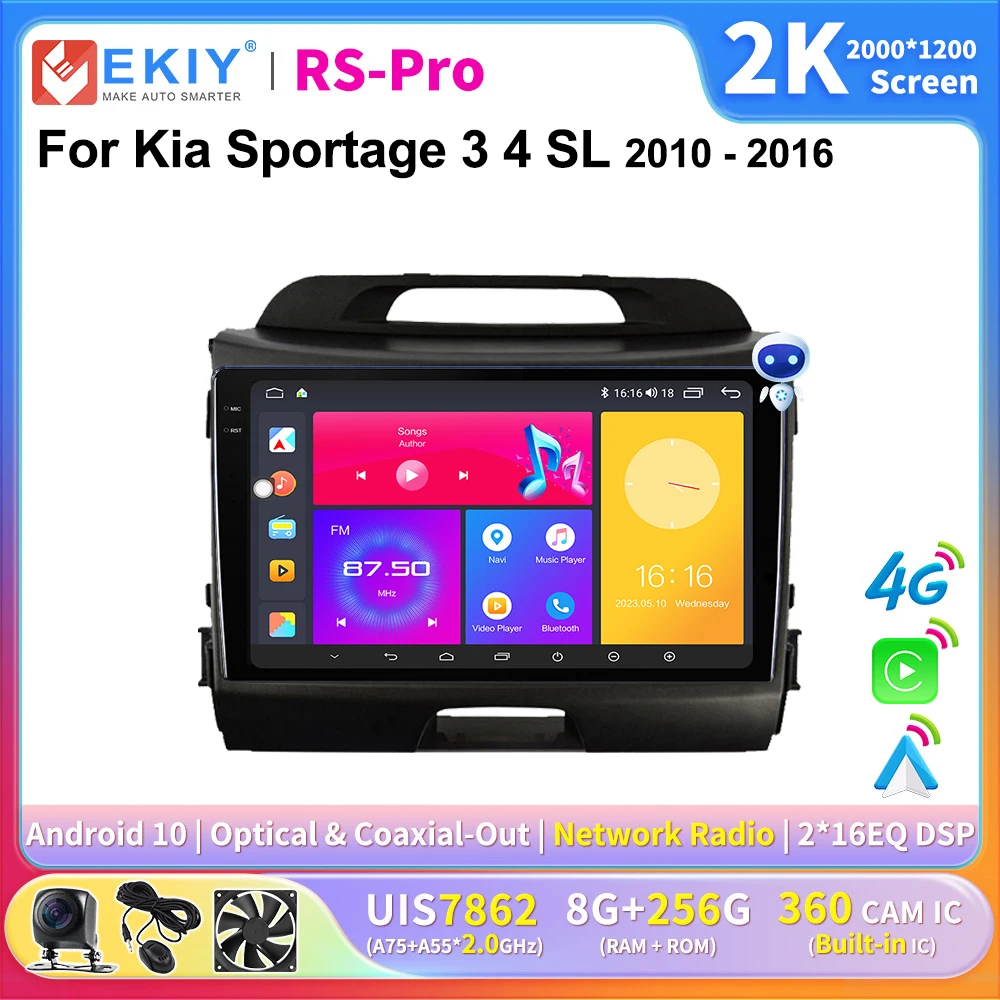 EKIY 2K Screen CarPlay Radio For Kia Sportage 3 4 SL 2010-2016 Android Auto 4G Car Multimedia Player 2Din Ai Voice GPS Autoradio