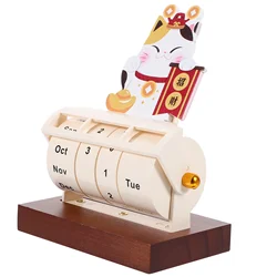 Calendar Desk Decor Cartoon Decorative Table Household Wood Perpetual Small Office