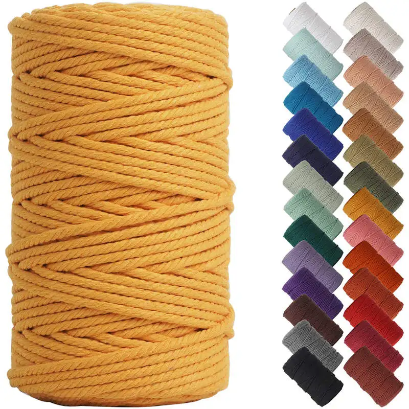 Cordón de macramé de colores sólidos, cuerda de algodón de 4mm x 100m, hilo hecho a mano, accesorios para manualidades, trenzas de bastería DIY