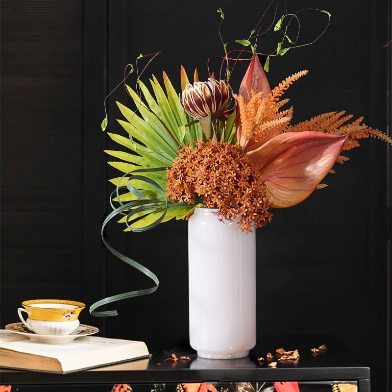 Home Modern Light Luxury New Chinese Villa Hotel Entrance A few natural jade flower ware floral decoration ornaments