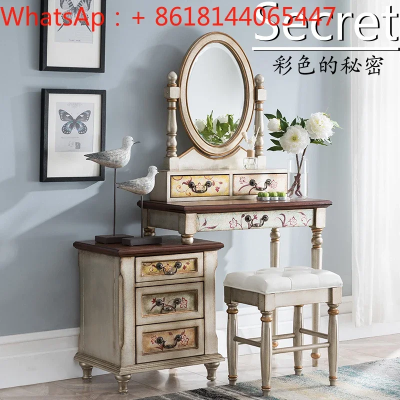 American classical painted villa solid wood furniture small apartment painted dresser makeup table bedside table batch promotion