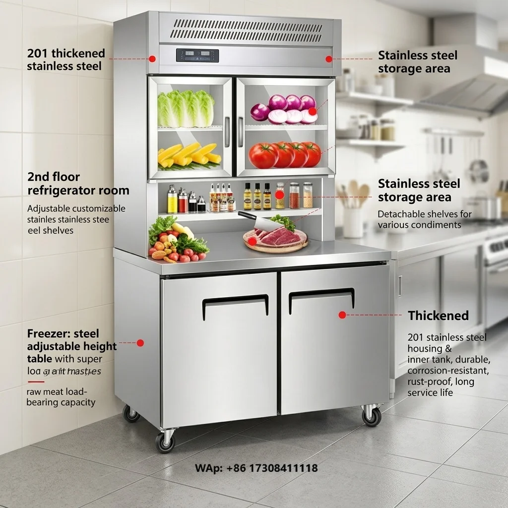 R290 Single-Temperature 4-Door Freestanding Energy Saving 304 Stainless Steel Display Fridge Freezer Commercial Use School