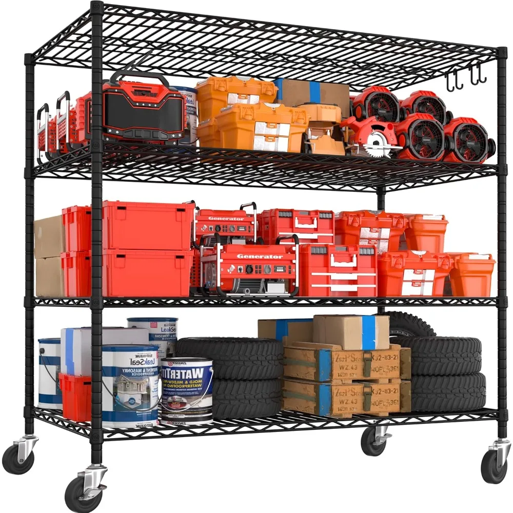 

55.5" W x 24" D x 80" H Heavy Duty Wire Storage Shelves with Wheels, 4 Tier Adjustable Garage Shelving Unit, Rolling