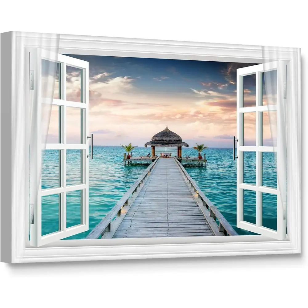 

Настенное искусство или декор для дома серии Dock in Window e, на холсте, готовое к подвешиванию (36x24x1.5)