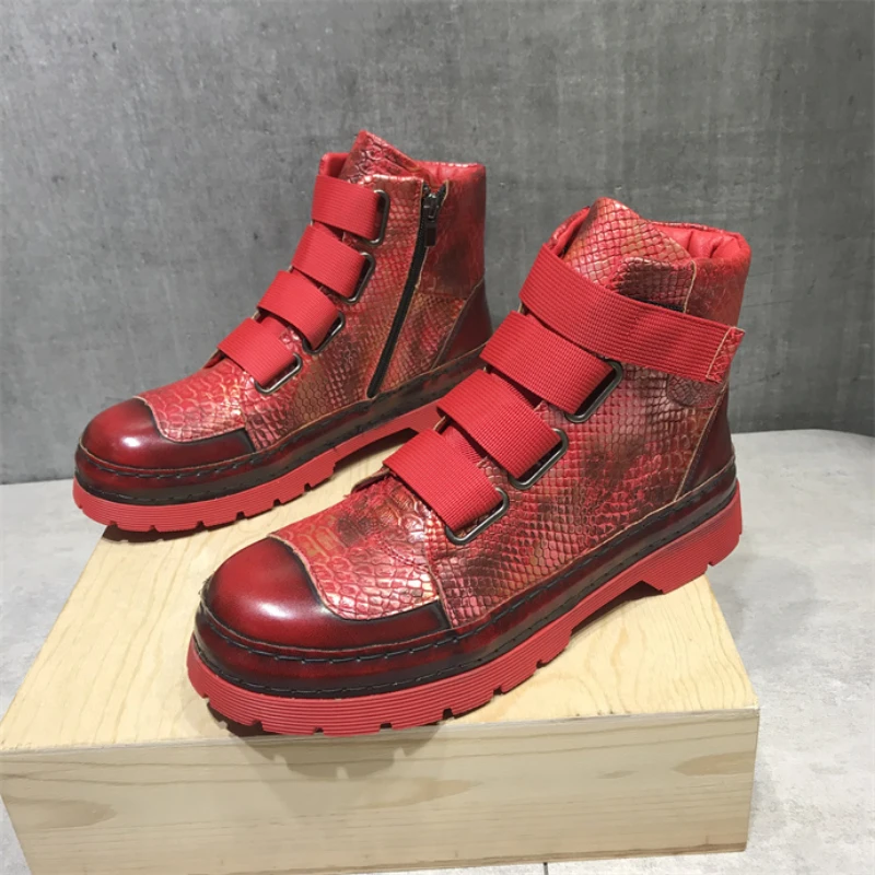 

Wide Lace-up Men Ankle Boots Fashion Platform High Top Male Leather Sneakers Street Style Men Winter Warm Casual Shoes