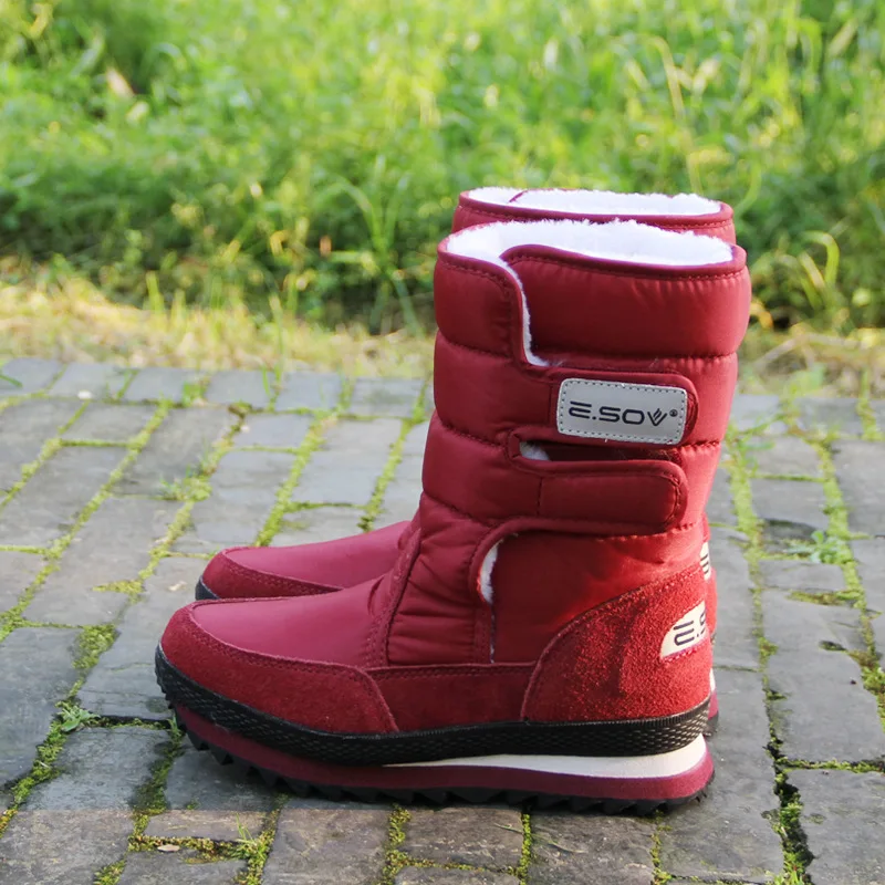 Free Shipping Women Hook and Loop Mid Calf Boots Red Thick Fleece Lined Thick Sole Winter Boots, Customer Favorite