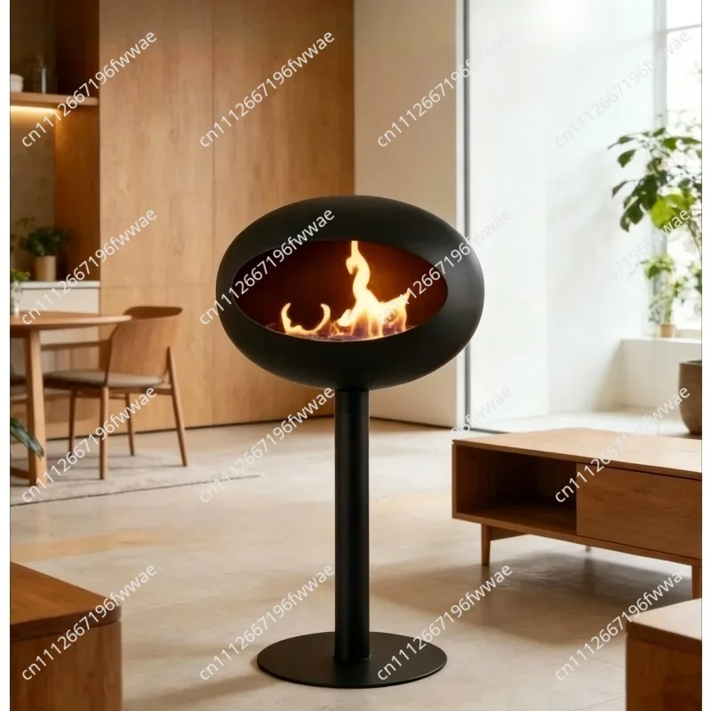 Freestanding Bioethanol Fireplace - Oval Sphere Design Smokeless Real Flame Ethanol Fire Pit for Indoor Outdoor Decor