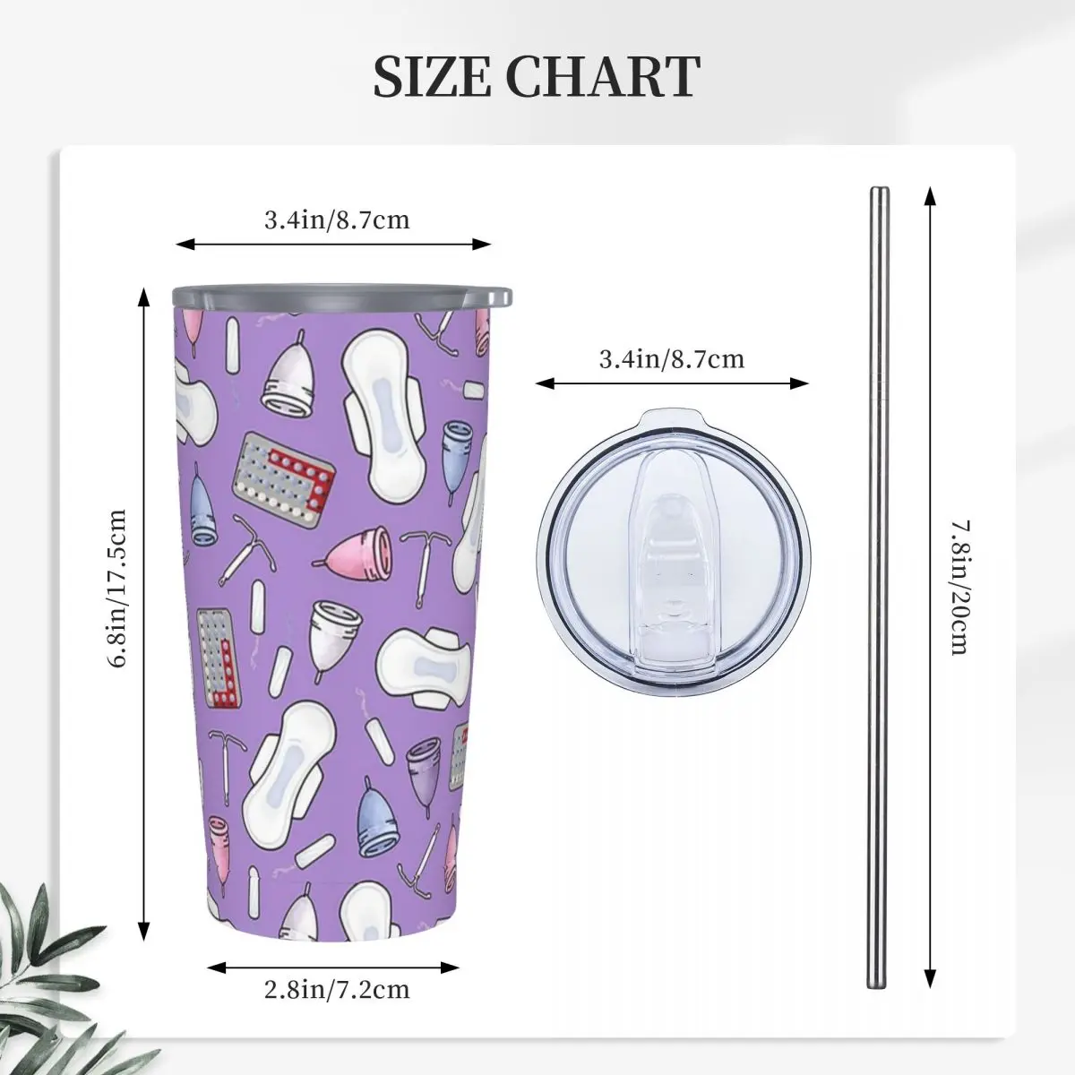 Period Protection, PMS Ready In Purple Stainless Steel Tumbler Vacuum Insulated Mugs Thermal Cold Cups Straws With Lid 20oz