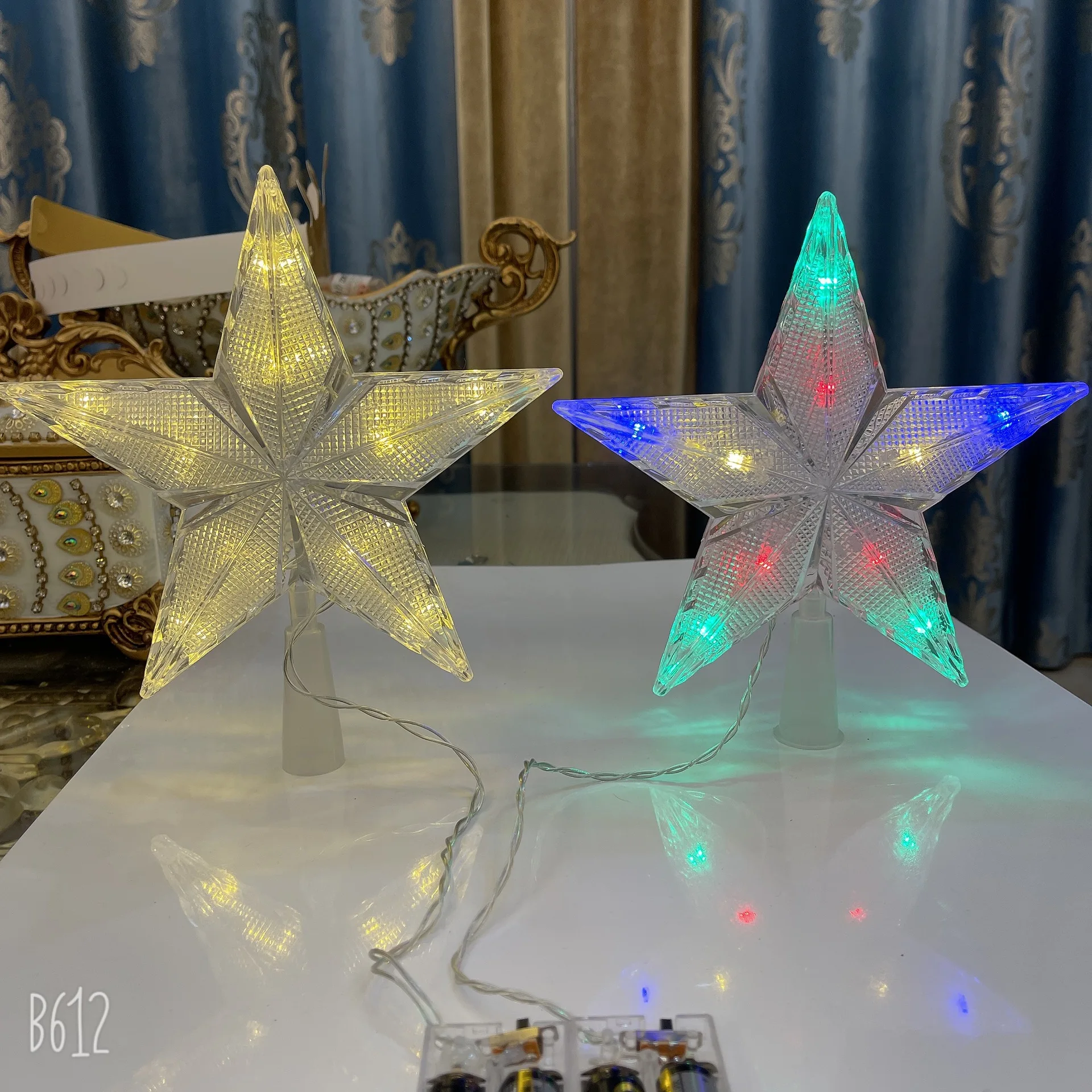 Christmas Tree Topper Star with LED Glowing pentagonal Copper Wire Lights Merry Christmas Tree Decor for Home Navidad Ornaments