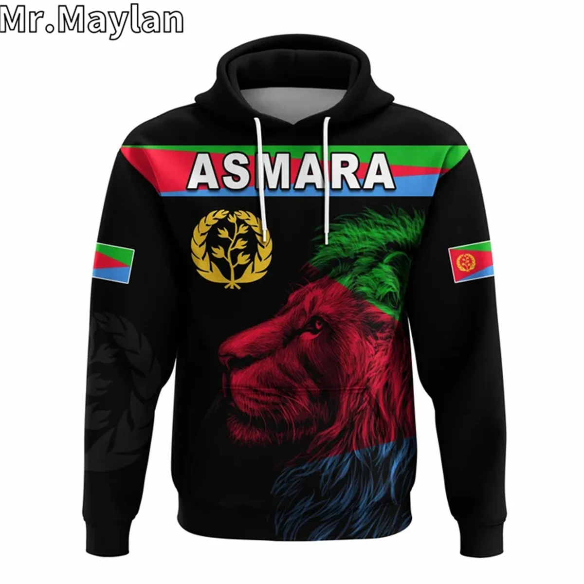 Africa Country ERITREA Flag Lion Tribel  Tattoo 3D Print Unisex Hoodie Men Streetwear Zip Pullover Casual Jacket Tracksuits K-70