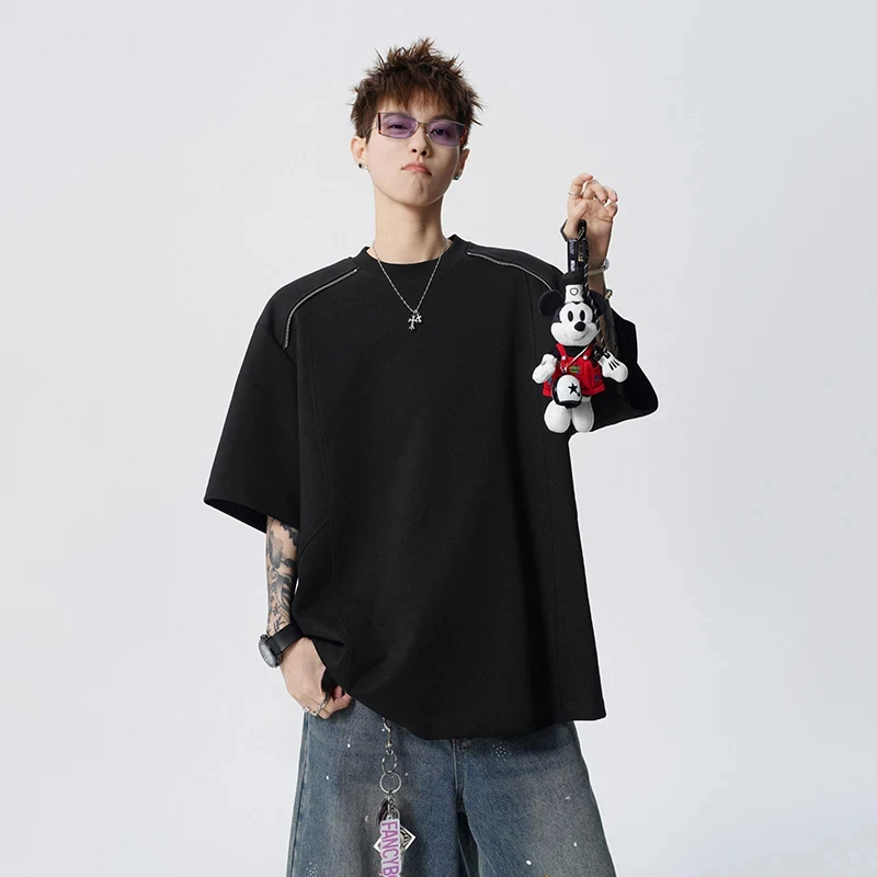 American Deconstructed Design Versatile Short Sleeve Men's T Shirt 2026 Summer New Loose Causal Pullover Tops