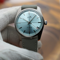 Merkur Watch Baby Blue Dial Watch Vintage Casual Dress Watches Handwind Mechanical Watch for Men Relogio Masculino Metal Band