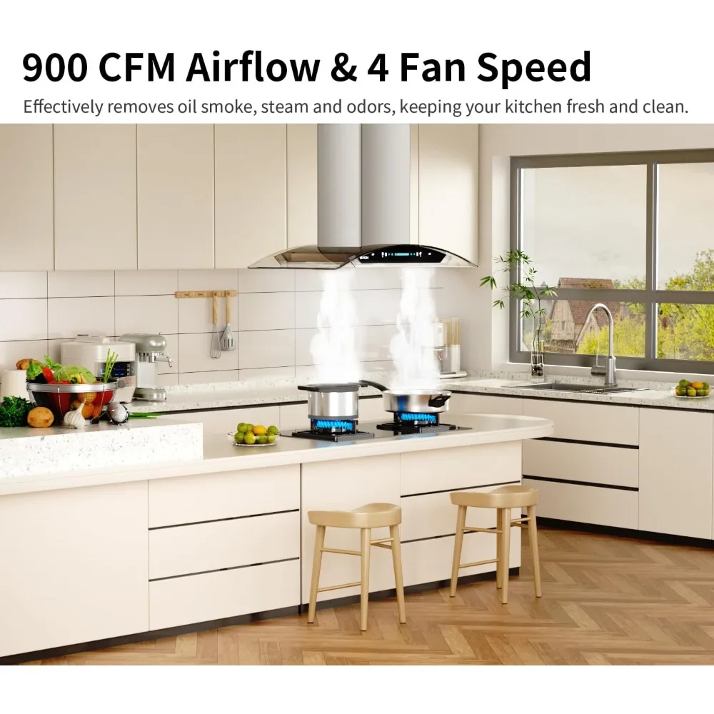 เครื่องดูดควันเกาะยึดสูง30 ", เครื่องดูดควัน900 CFM พร้อมพัดลมปรับความเร็ว4ระดับทำจากสแตนเลส