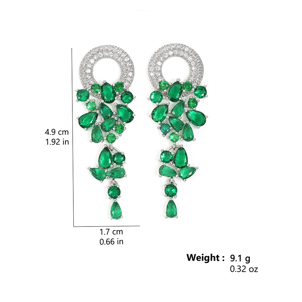 ZAKOL Green Marquise Cut Cubic Zirconia Long Dangle Earrings for Women Fashion Leaf Bridal Wedding Jewelry EP154