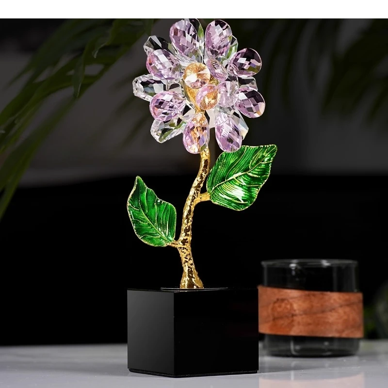 Artisanat en verre, ornements en cristal en forme de tournesol, sculpture en métal de fleurs en cristal, figurines décoratives, accessoires de décoration pour la maison