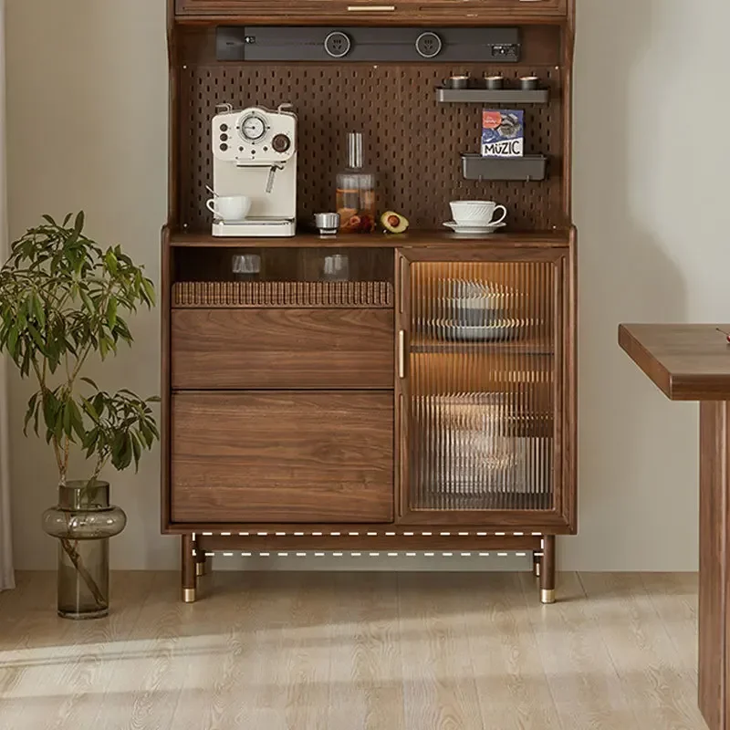 Nordic black walnut side cabinet small fresh simple light luxury retro wine cabinet Japanese wall locker multi-function