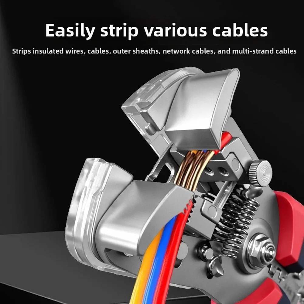 Wire Stripping and Crimping Tool Automatic Function Stainless Steel 4Cr13 Red Black Ergonomic Handle 21x10x4cm