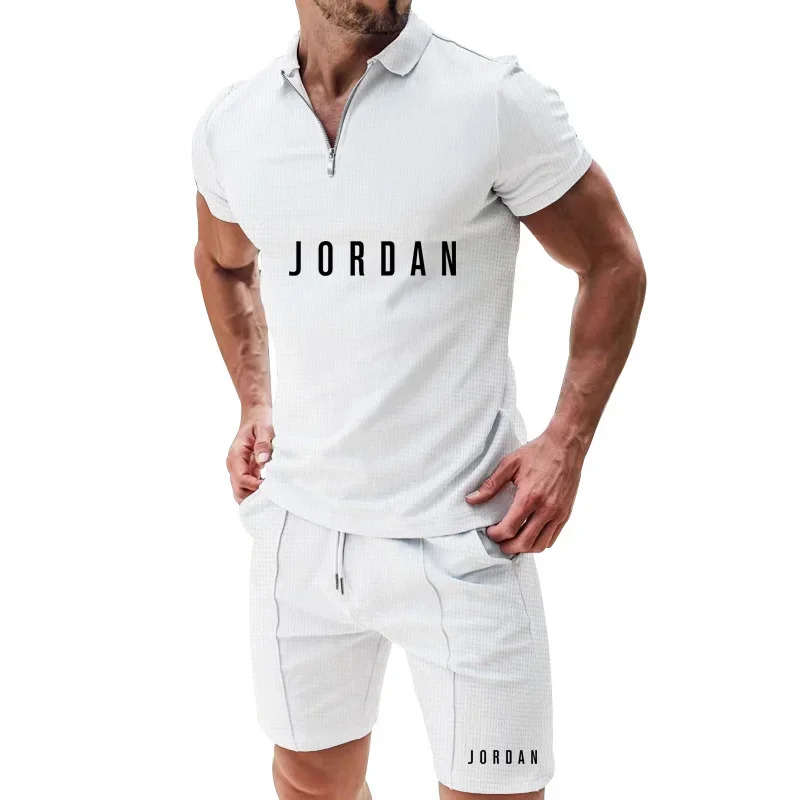 

Summer Men's Quick-Drying Breathable Polo Shirt Set Leisure Sports Half-Zip Short-Sleeve Lightweight Loose Fit