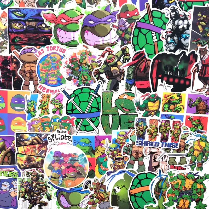 50PCS Teenage Mutant Ninja Turtles TMNT Stickers Cartoon Anime Cute DIY PVC Waterproof Sticker Laptop Decals for Kids Toys Gift