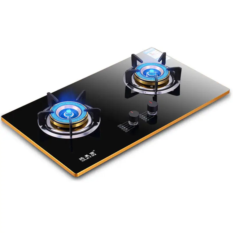 2口ガスコンロ - アルミ合金エッジキッチン調理台、家庭用安全機能付き家電