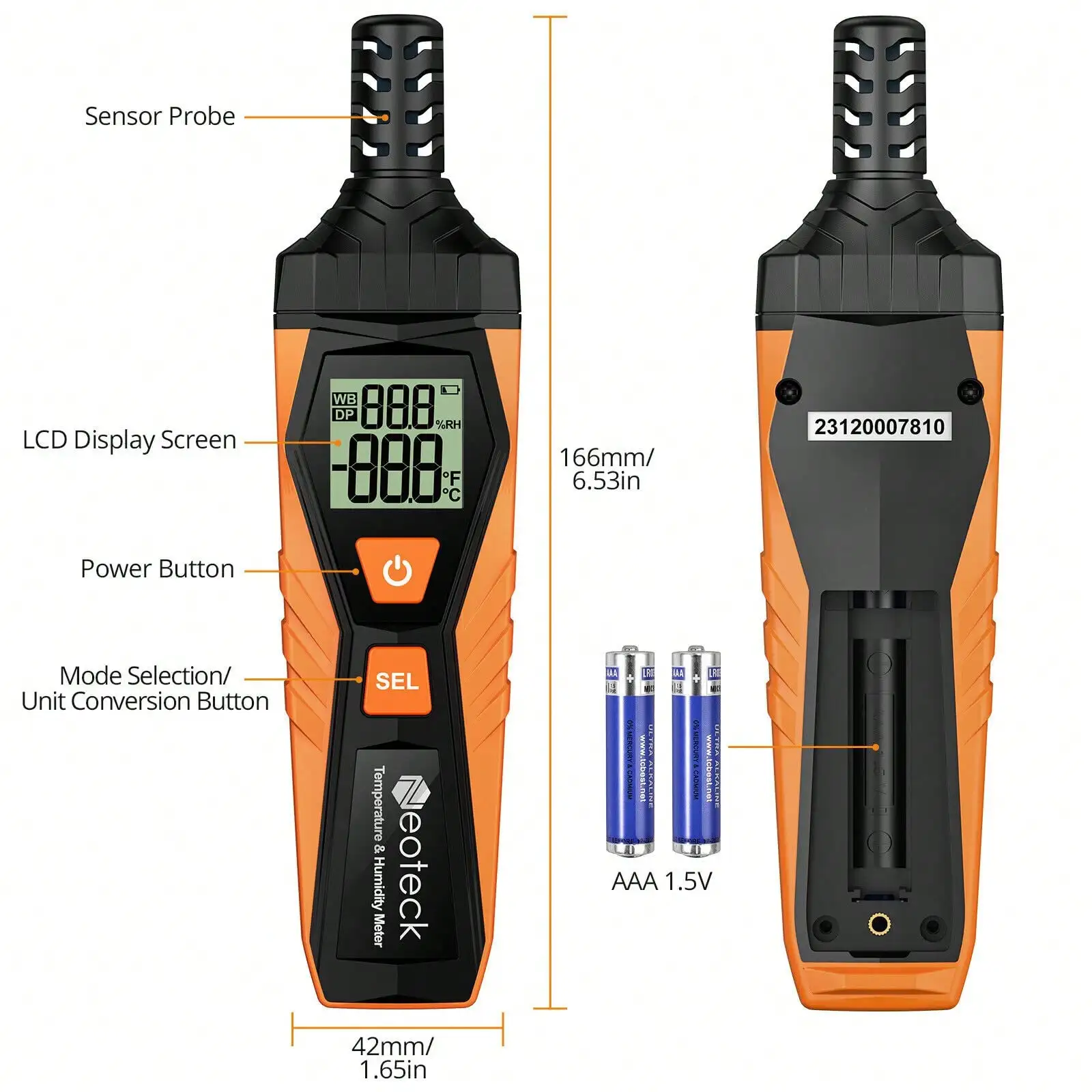 2 in 1 Digital Temperature Humidity Meter Dual LCD Display Accurate humidity monitor with Wet Bulb Dew Point Measurment for HVAC