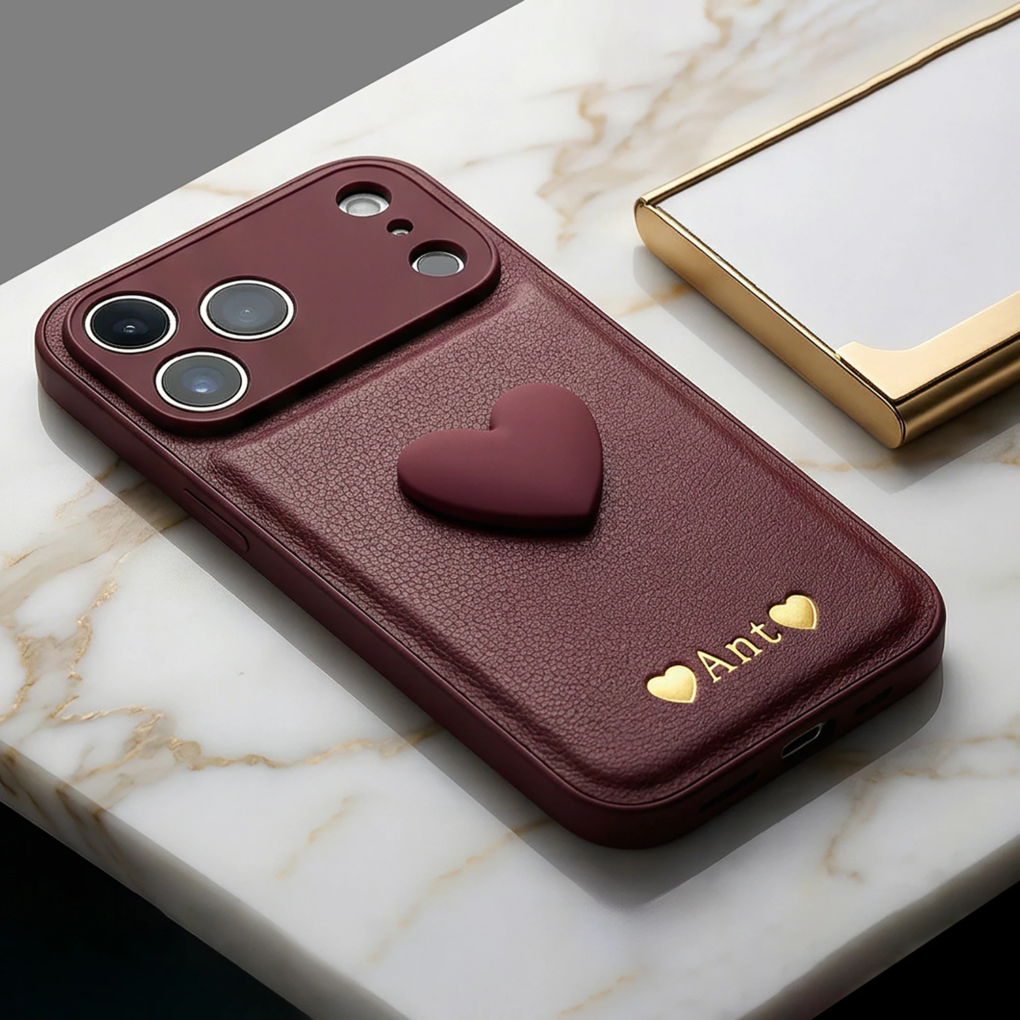 Personalisierte Hülle für iPhone 17 16 15 14 13 Pro Max Plus Air Benutzerdefinierter Name Heißfolienprägung Gravierte Buchstaben Schutzhülle 3D Herz – Detail 7