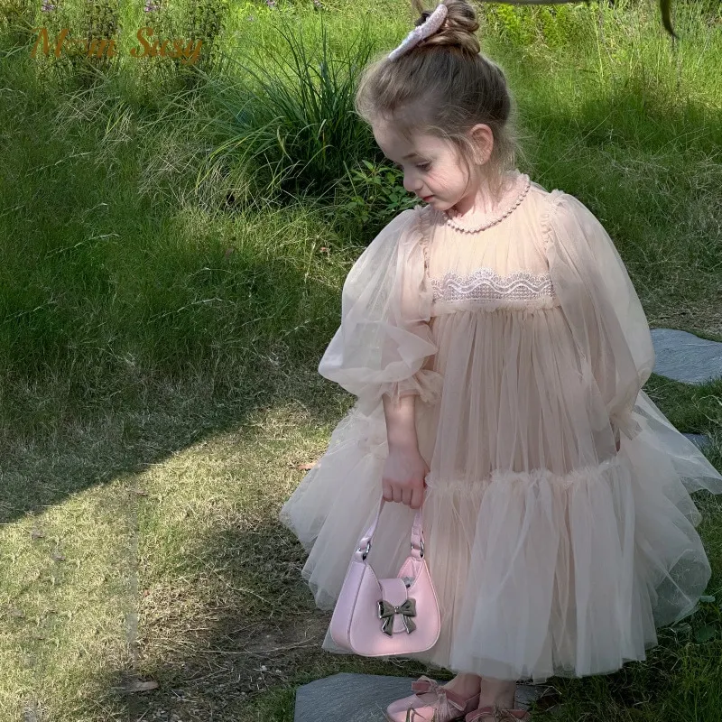 

Fashion Baby Girl Princess Lace Elegant Dress Long Puff Sleeve Child Tulle Vestido Wedding Party Birthday Baby Clothes 1-10Y