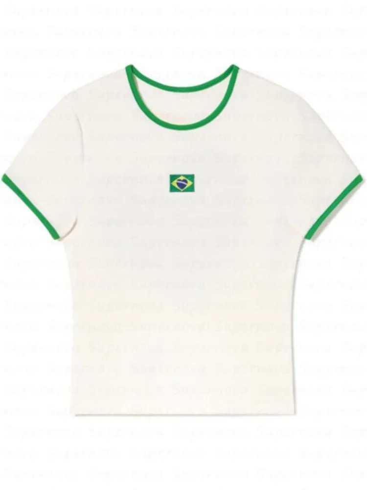 Brazil's core aesthetics Gothic crop top short-sleeved garbage casual T-shirt street garbage retro sports shorts Y2K clothing