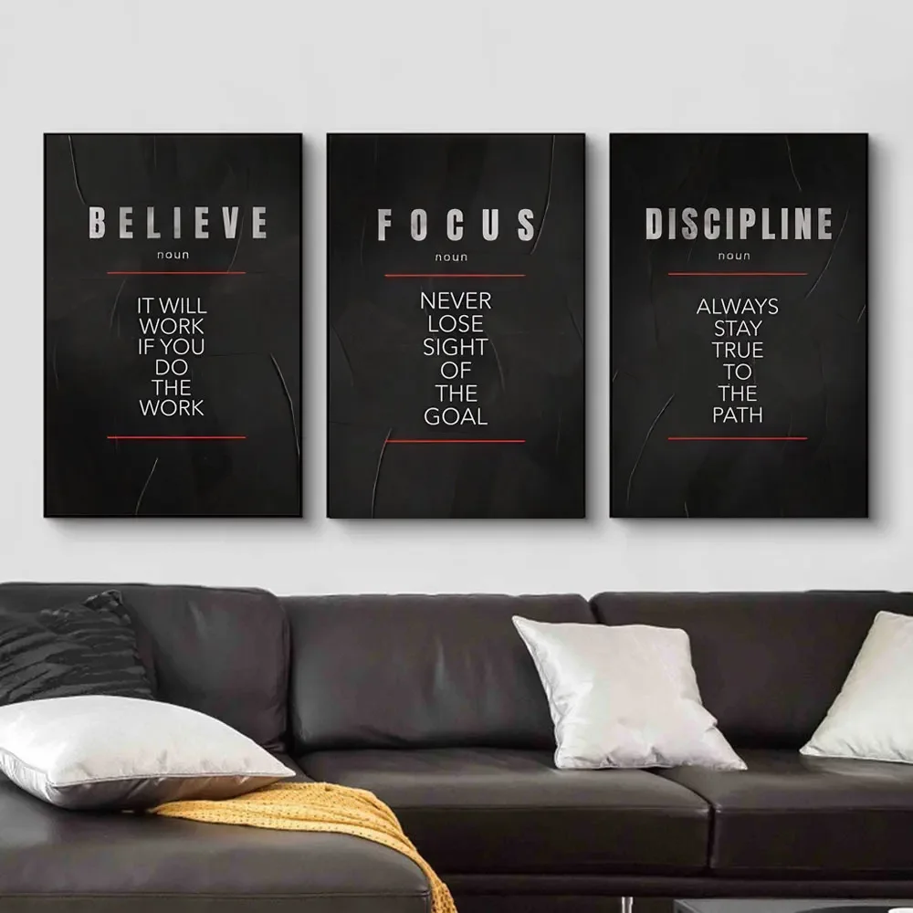 Believe Discipline and Focus Definition Poster Motivierende Inspirierende Leinwanddrucke Wandkunst für Zuhause Büro Raumdekoration