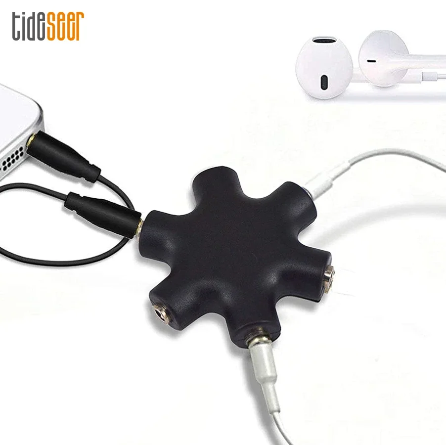 100pcs Jack 3.5mm 6 Way Multi Port Hub 3.5 Plug Aux Splitter Adapter Audio Cable Converter For MP3 PC Phone Earphone Speaker