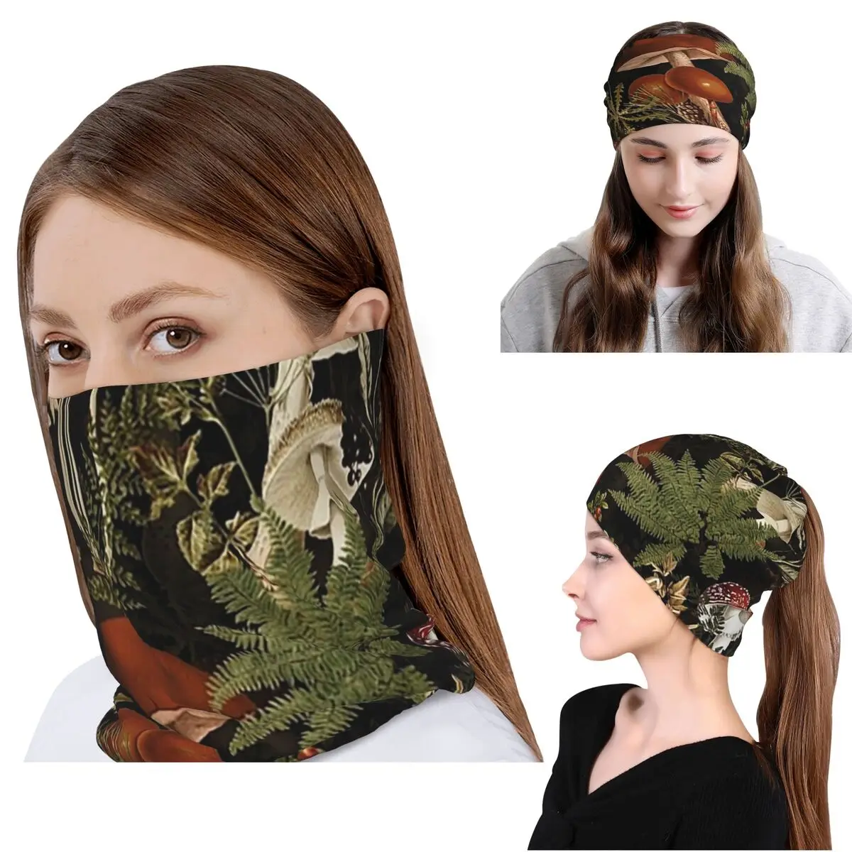Midnight Mushrooms Forest Botanical Night Garden Bandana Neck Cover Face Scarf Multi-use Balaclava Beanies Hat Men Women Winter