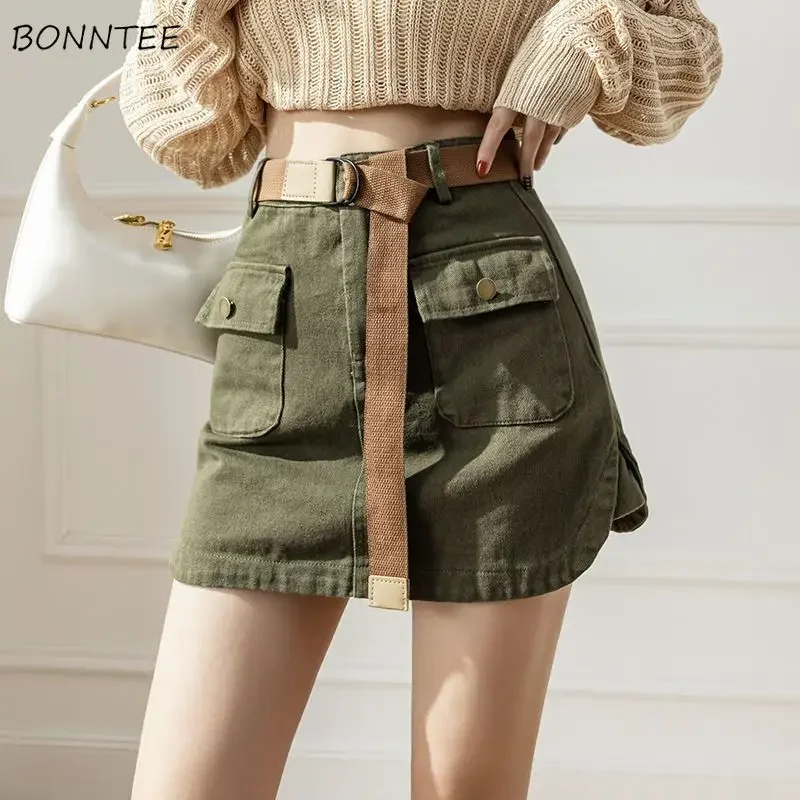 

Mini Skirts Women Vintage Summer Safari Style College Fashion Boyfriend Cool Hip Hop New Pockets A-line Faldas Harajuku Hotsweet