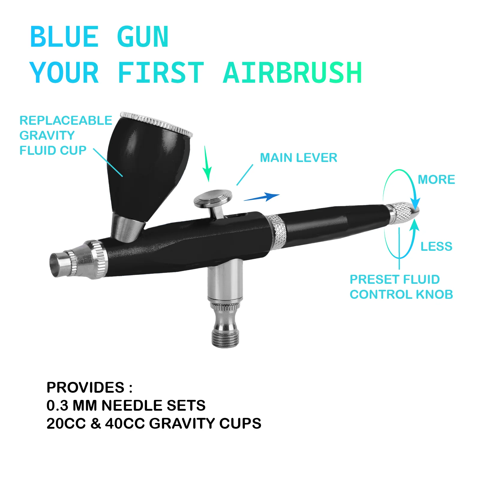 130T Professional Dual Action Airbrush Pen Replace Cup Super Quiet 15-50Psi 0.3MM Nozzle Spray Gun