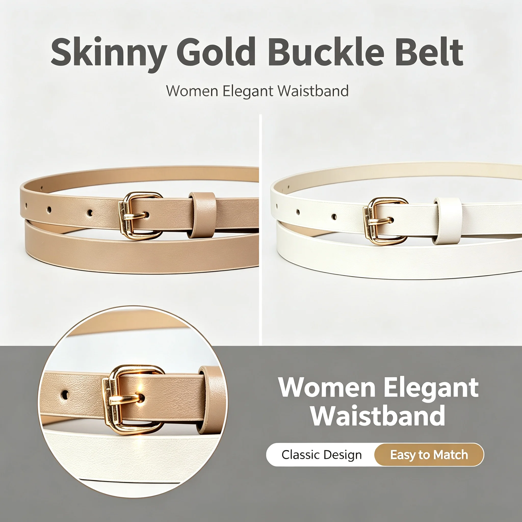 5Pcs Women Slim Waist Belt Set, Elegant Minimalist Versatile Belts for Dresses Jeans, Fashion Waist Strap for Daily Office Wear Party Gift