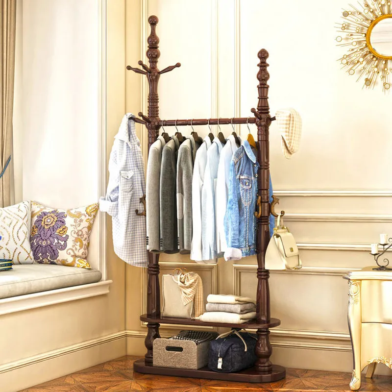 

pole floor hanger shoe rack integrated floor door bedroom solid wood shoe cabinet coat rack European wooden hanger