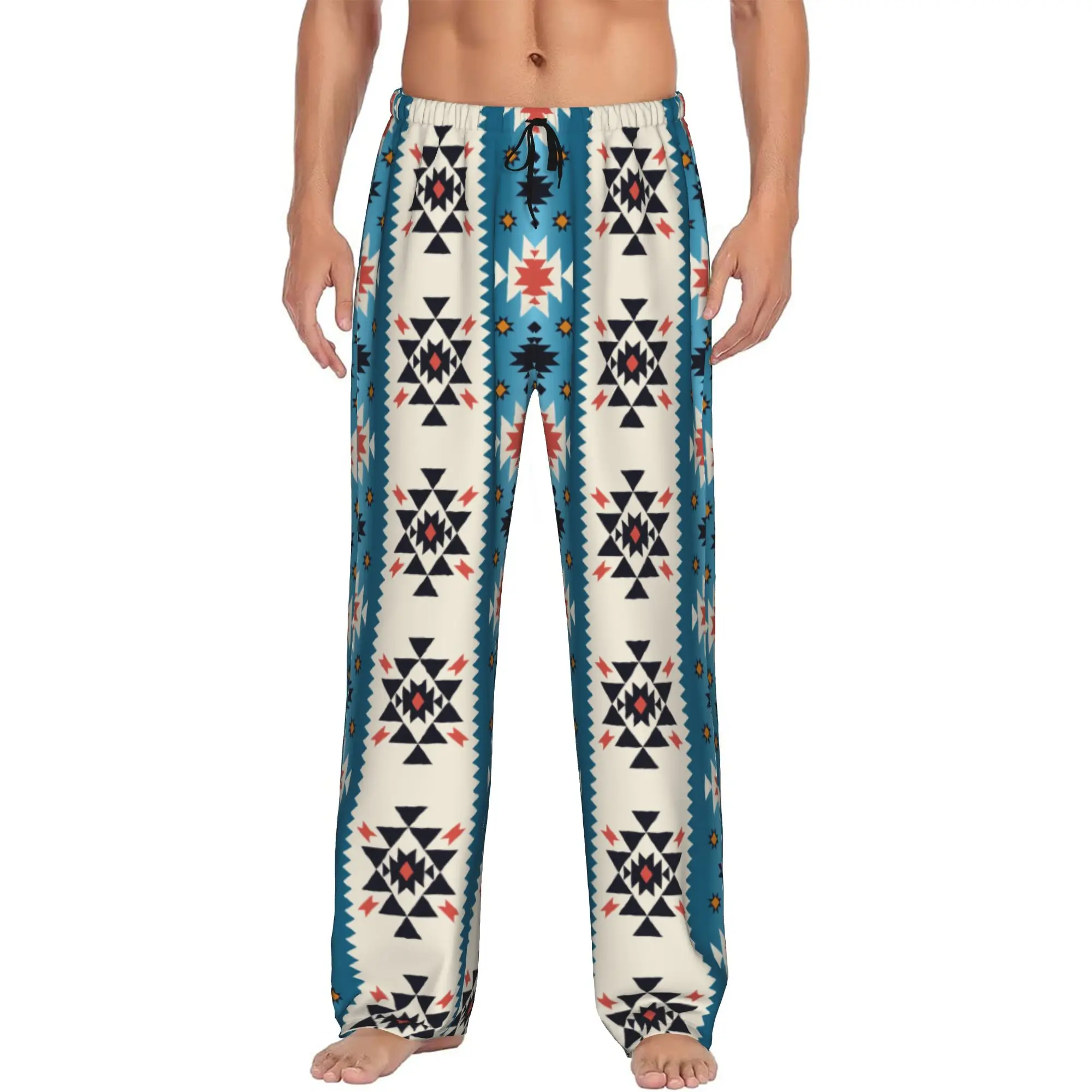 Custom Aztec Pattern Native Western Prints Pajama Pants Sleepwear Men's Elastic Waistband  Sleep Lounge Bottoms with Pockets