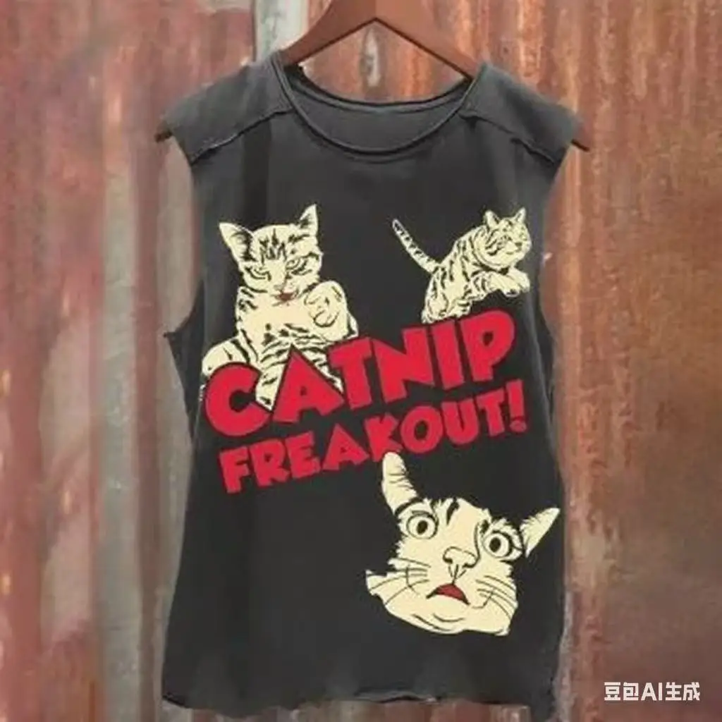 

Y2K New Casual Slim Fit Sleeveless Gothic Letter Cat Print Top Harajuku Kawaii Summer New Sleeveless Vest